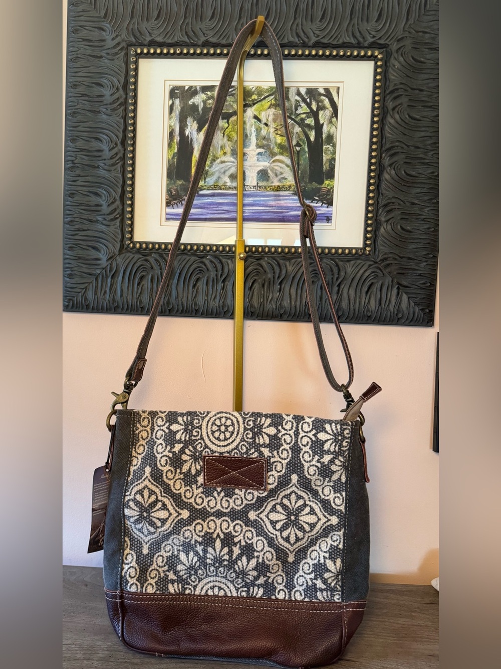 Myra Bag Brown and Beige Patterned Crossbody